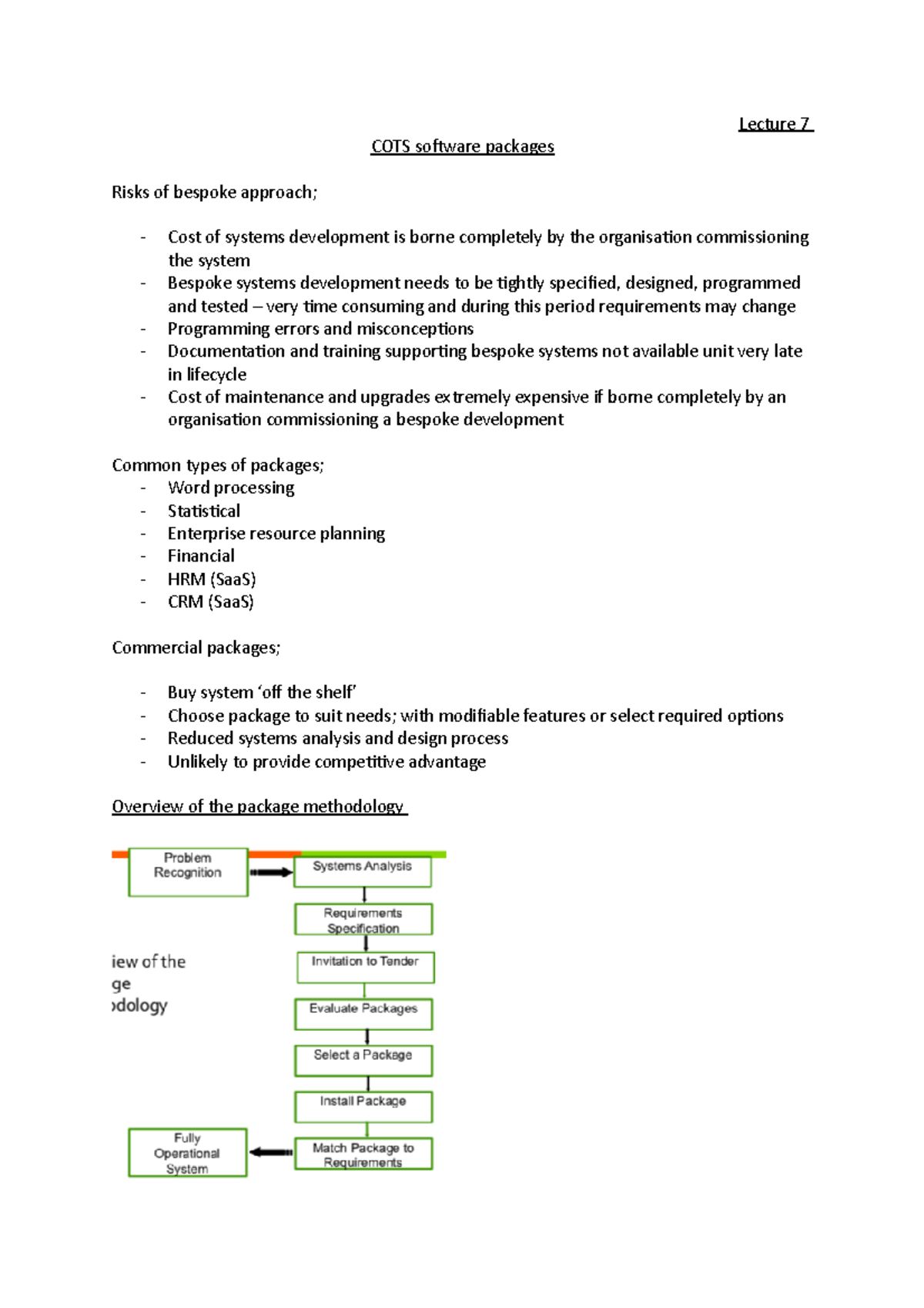 Lecture 7 COTS software packages Lecture 7 COTS software packages