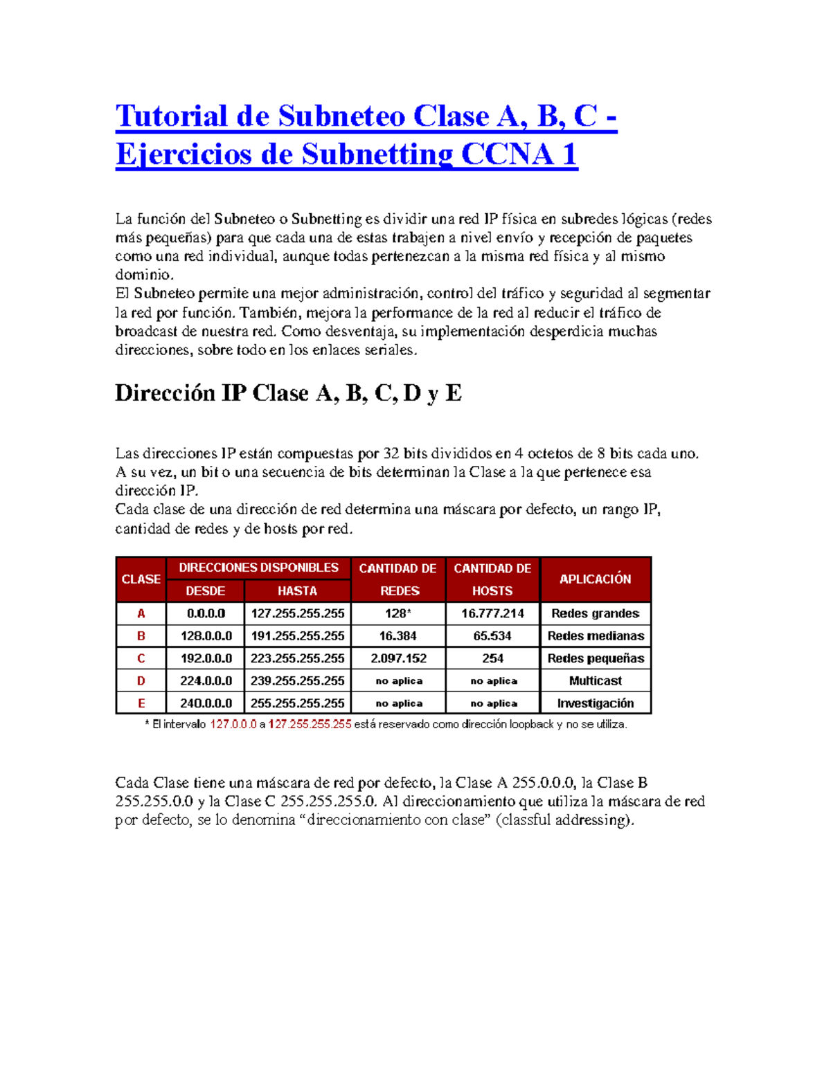 Subneteo Redes De Computadoras Ll - Tutorial De Subneteo Clase A, B, C ...