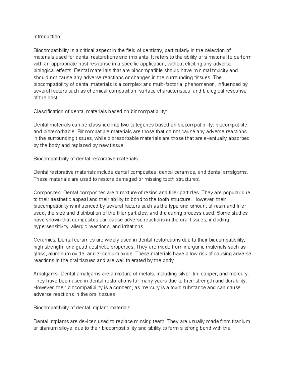 of dental materials Introduction