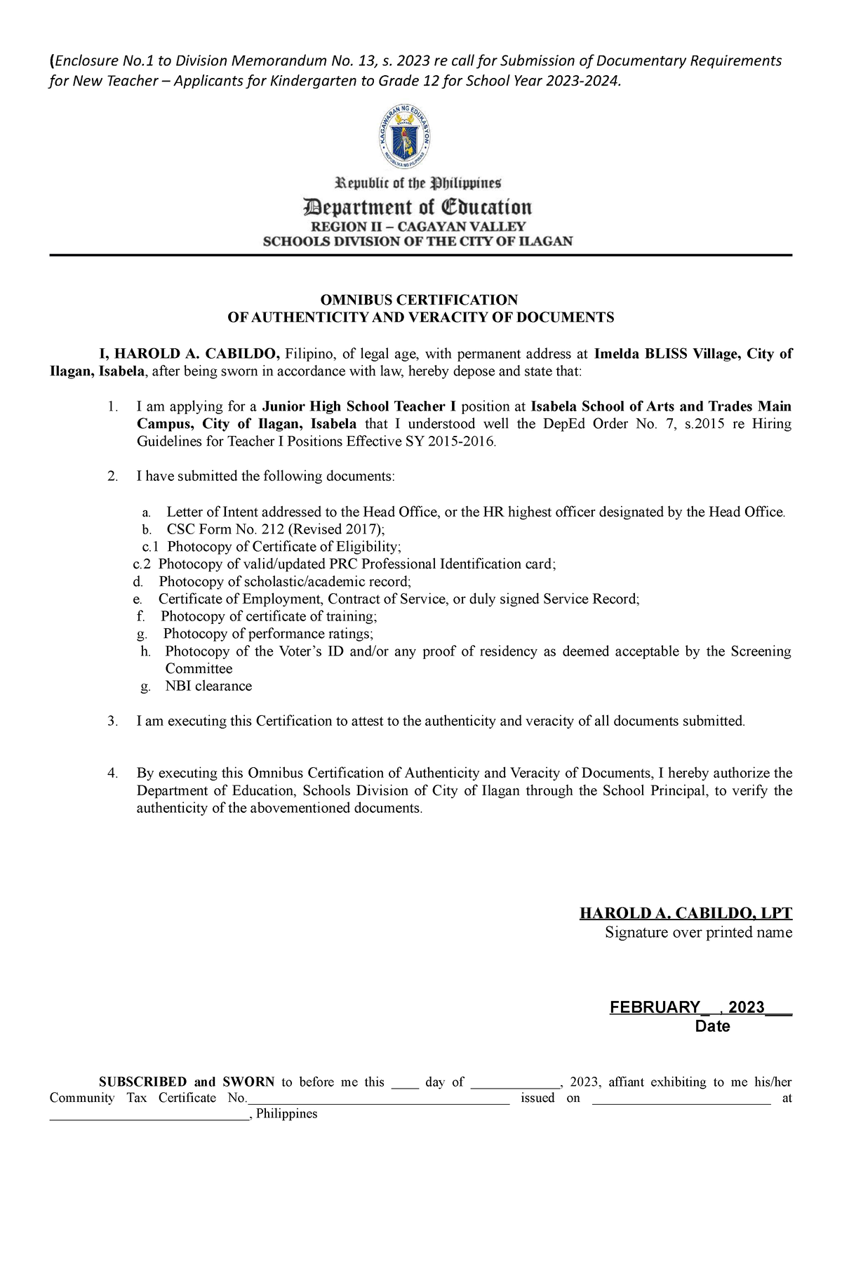 Updated Omnibus 2023 2024 (Enclosure No to Division Memorandum No. 13