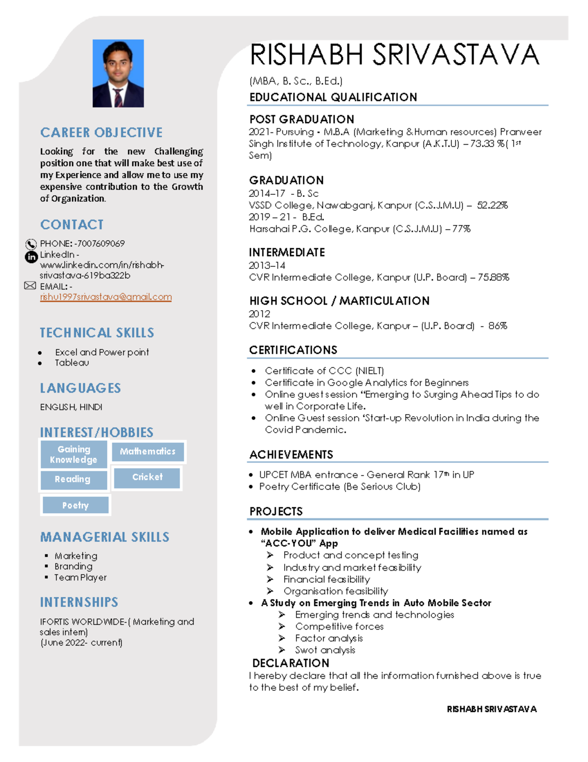 Revised rishabh srivastava .docx (1) (1) - CAREER OBJECTIVE Looking for ...