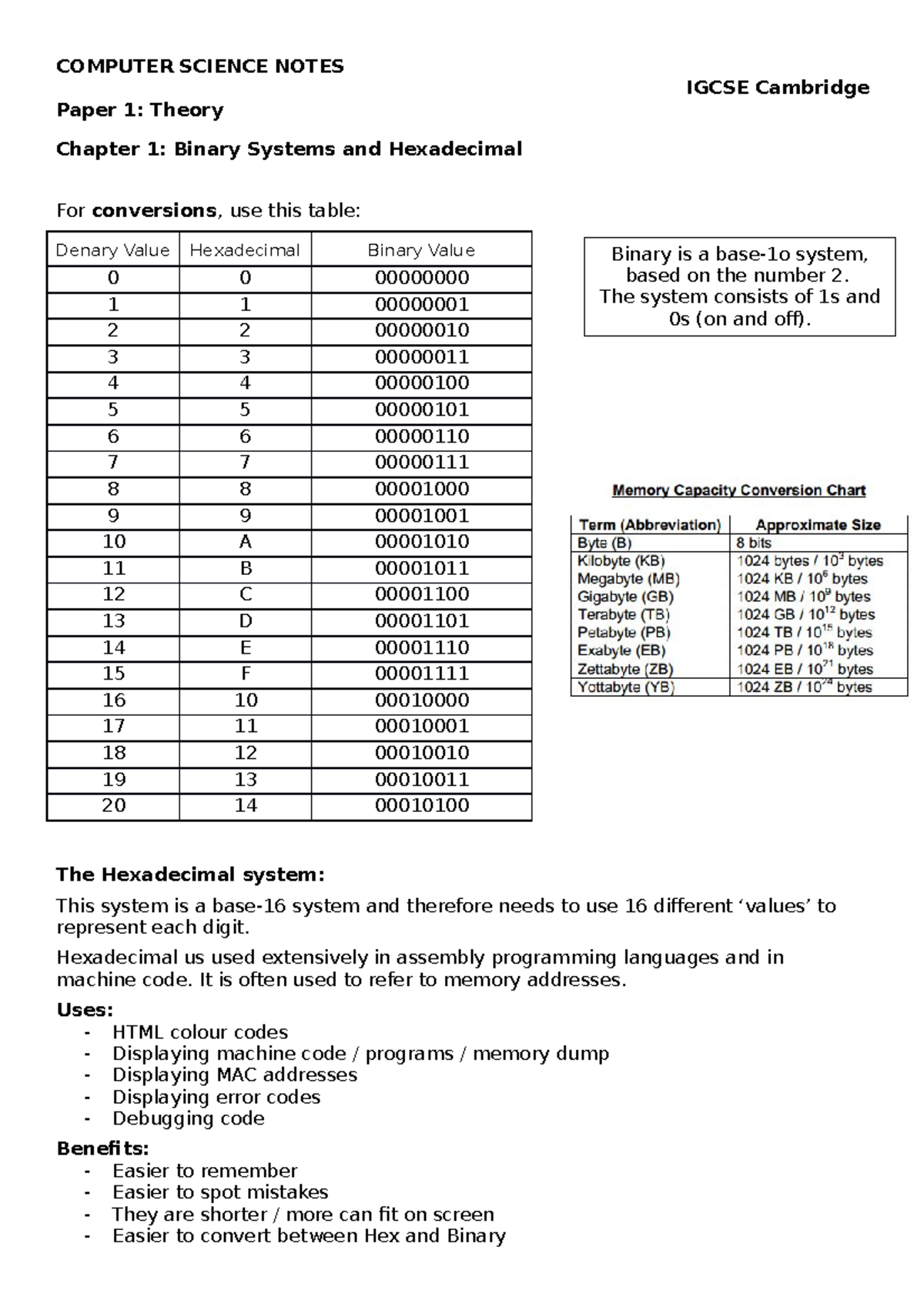 Computer Science Notes - COMPUTER SCIENCE NOTES IGCSE Cambridge Paper 1 ...