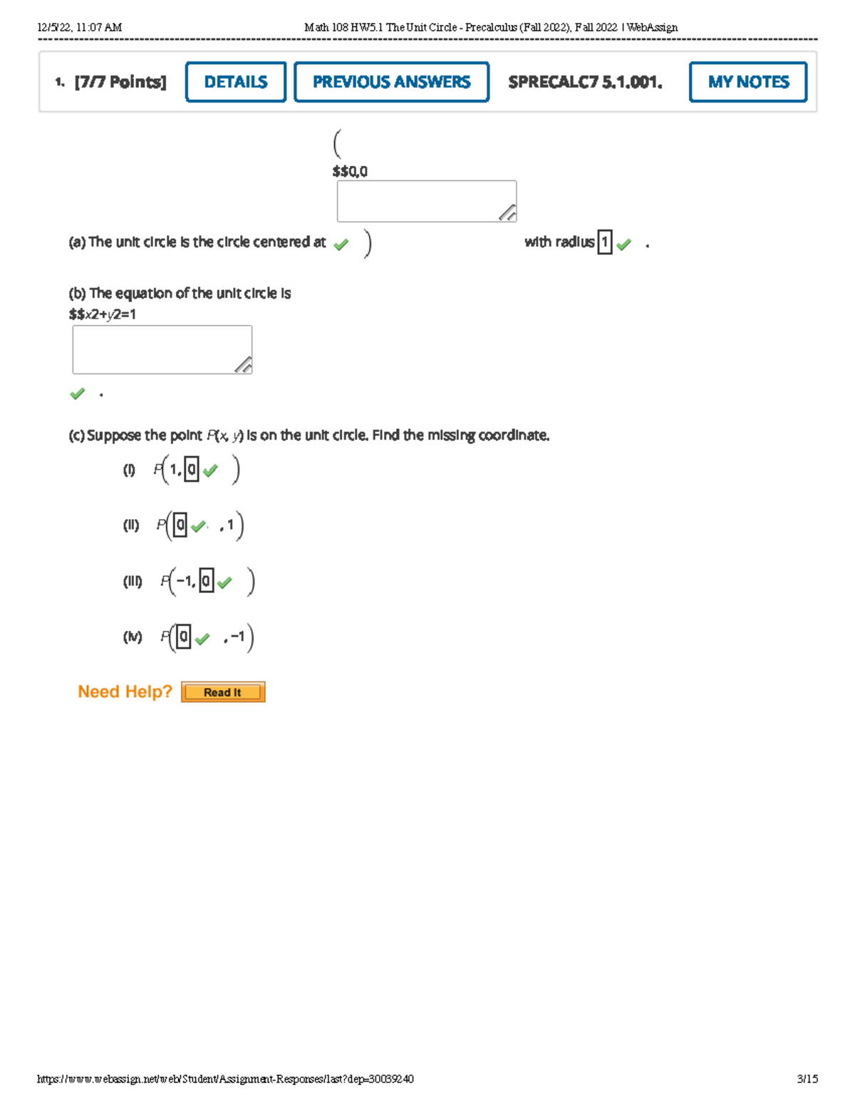 Math 108 HW5.1 The Unit Circle - Precalculus (Fall 2022), Fall 2022 Web ...