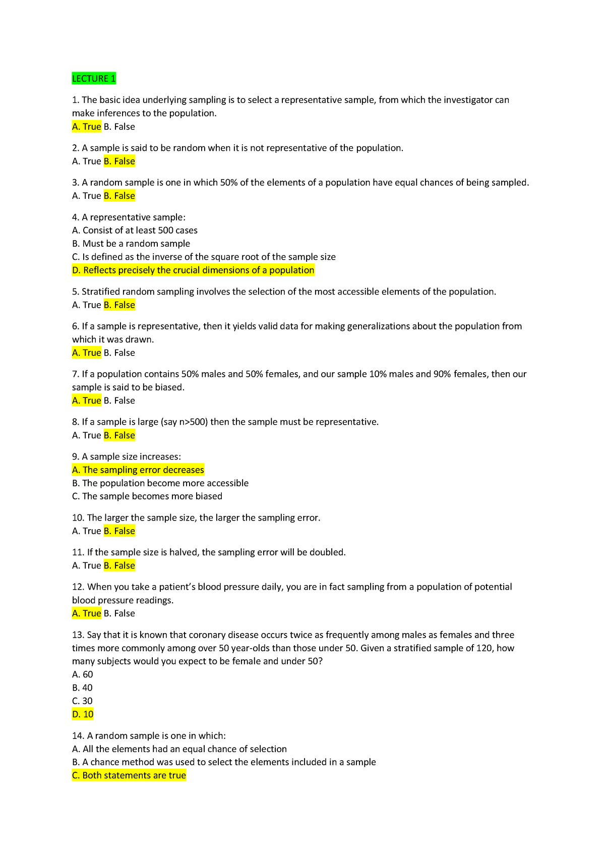 Statistics - All MCQs - qqqqqqqqqqqqqqqqq - LECTURE 1 The basic idea ...