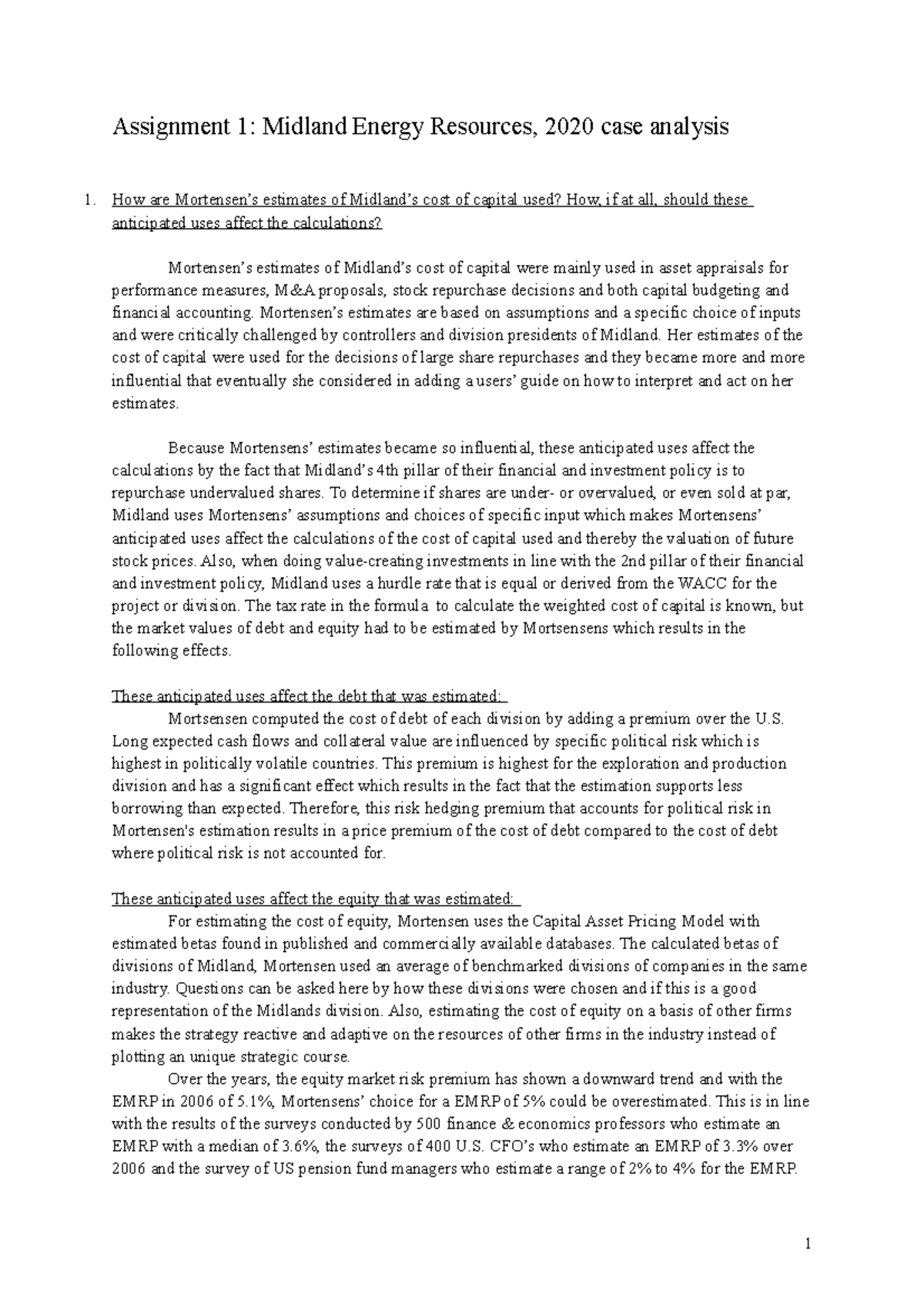 Assignment 1 Midland Energy Resources Assignment 1 Midland Energy