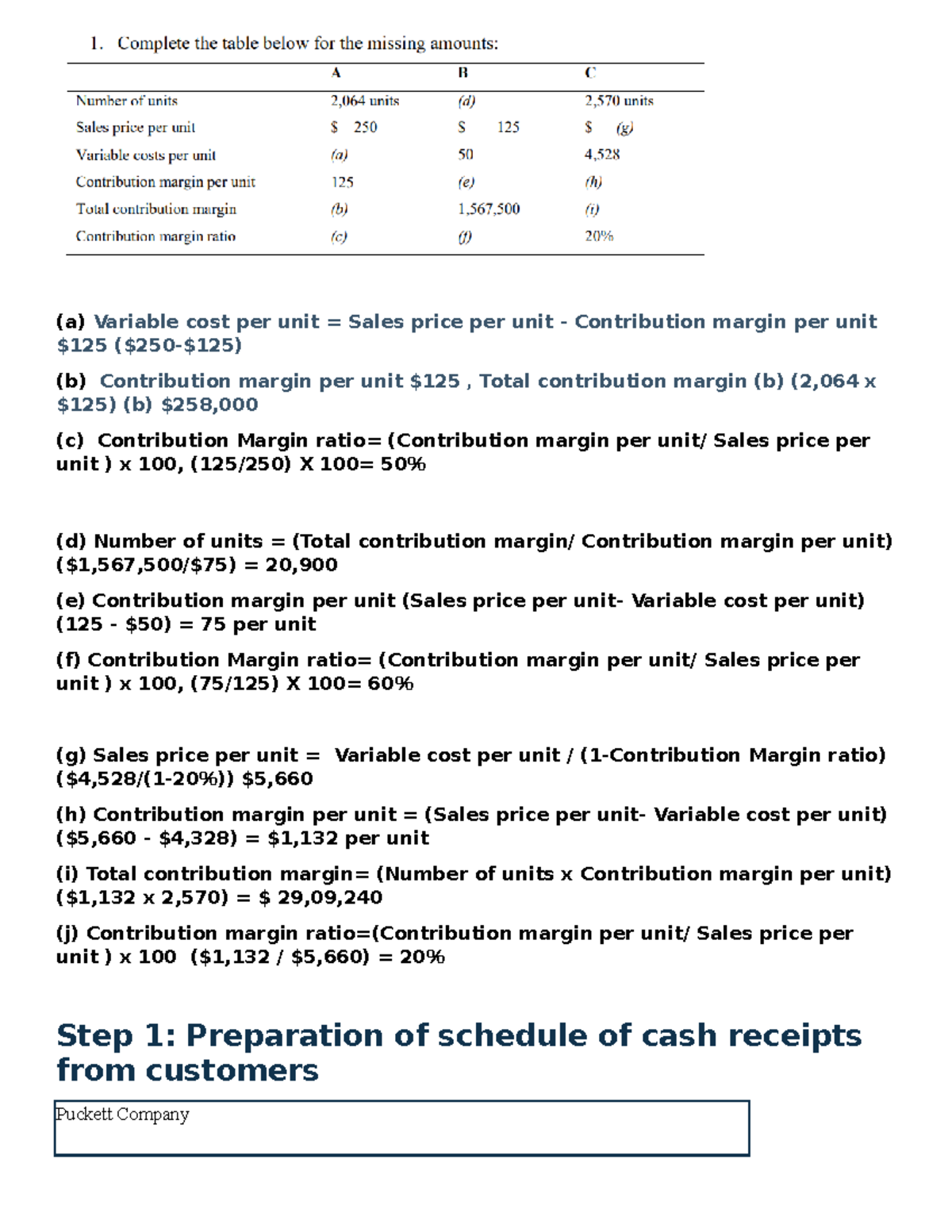 Class test-2 assignment - (a) $125 ($250-$125) Variable cost per unit ...