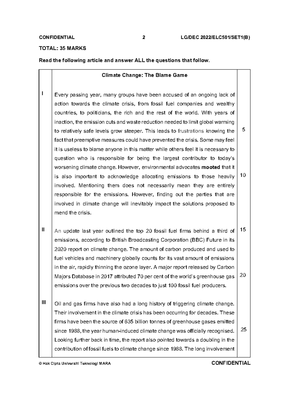 ELC501 TEST - reading test - TOTAL: 35 MARKS Read the following article ...