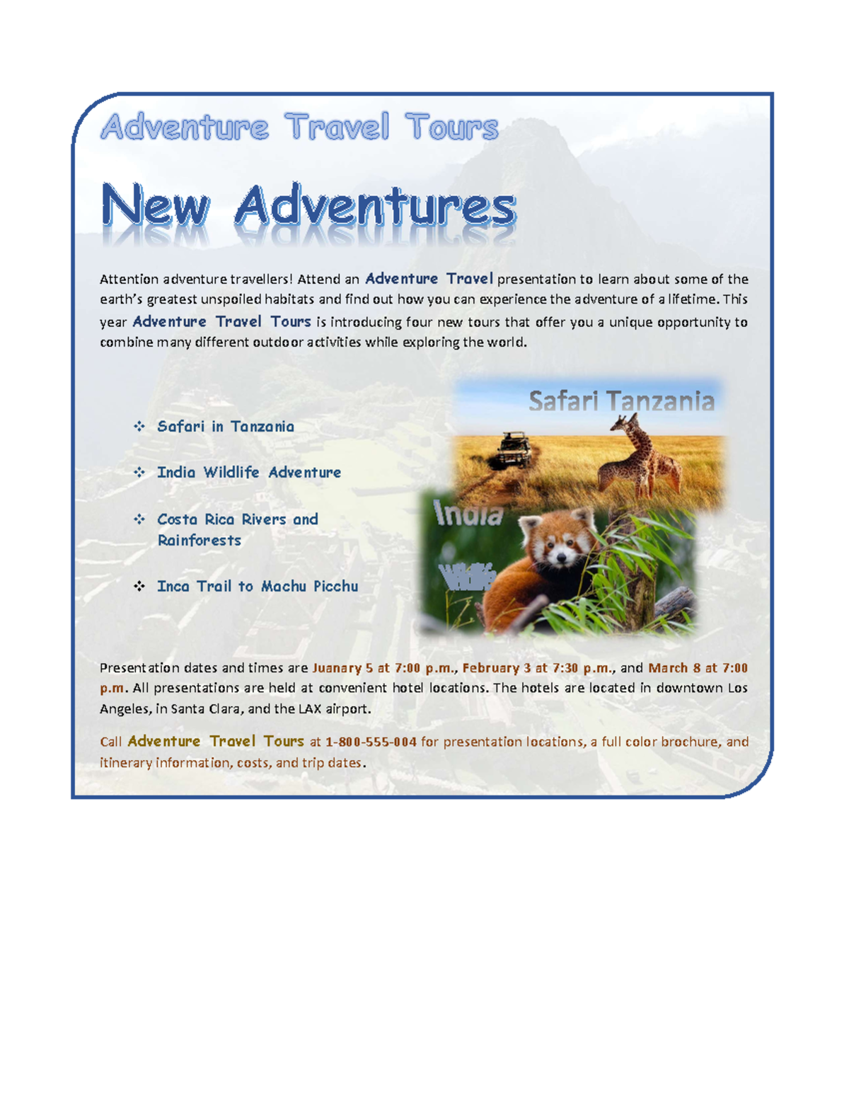 Adventure Travel Tours Flyer result - Attention adventure travellers ...