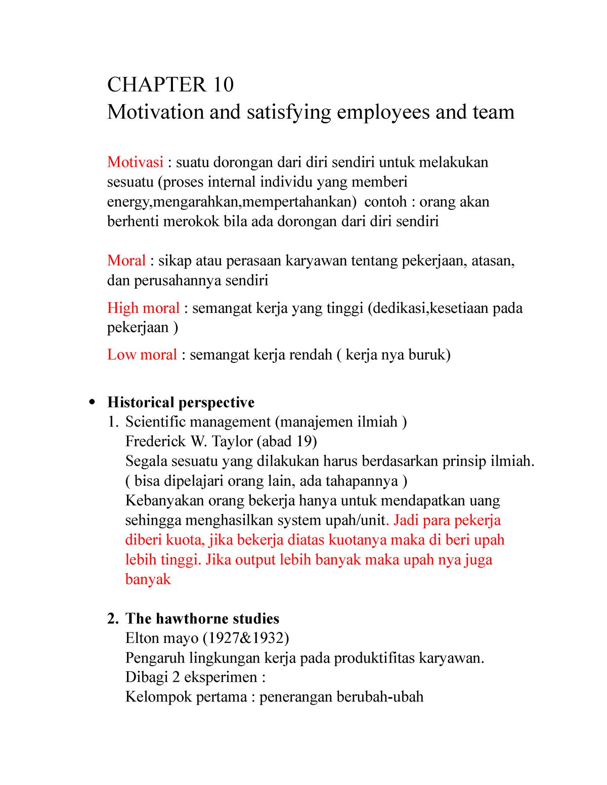 Bisnis Chapter 10 ( Motivation And Satisfying Employees And Team ...