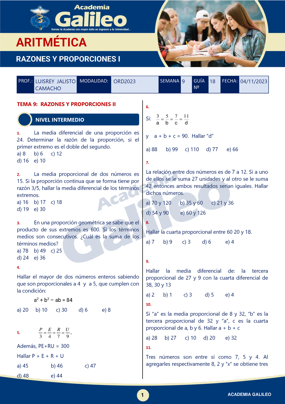 Razones Y Proporciones Ii Ord 1 Academia Galileo Tema 9 Razones Y Proporciones Ii Nivel 2804