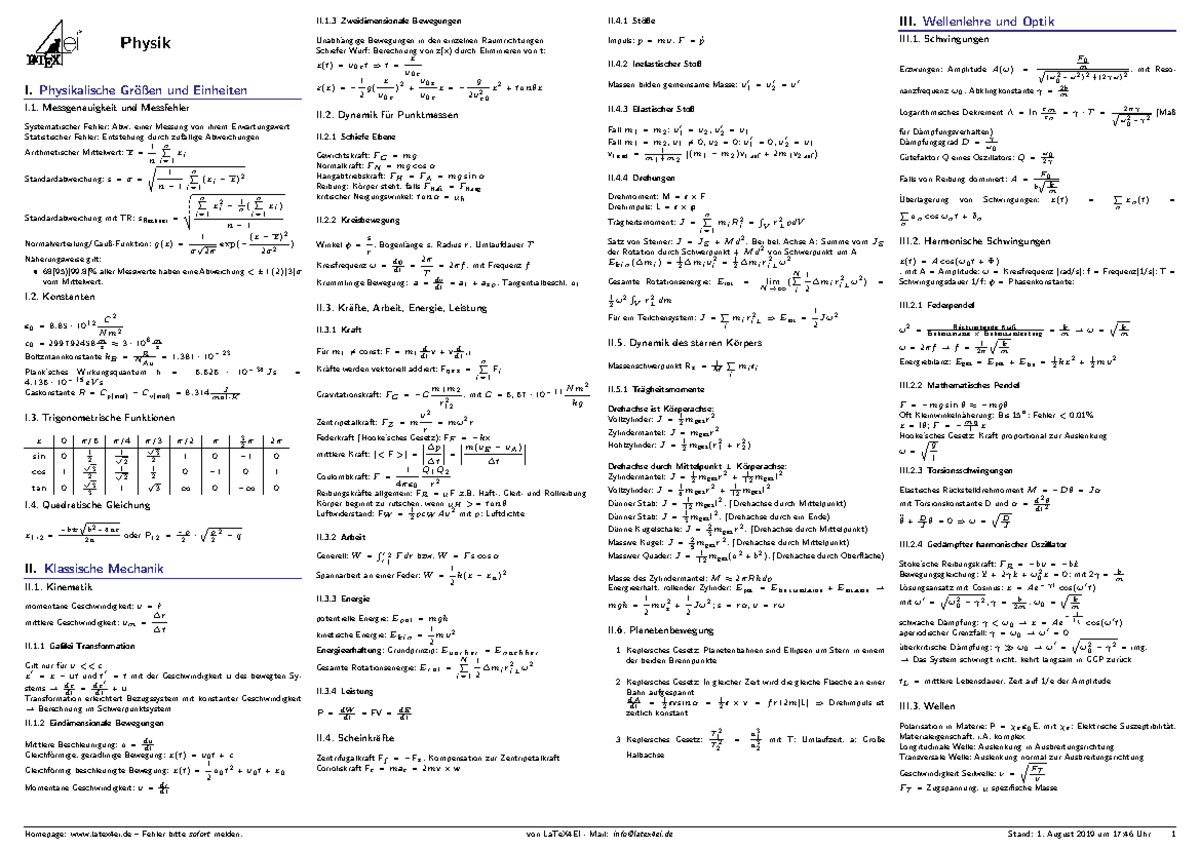 Formelsammlung Physik