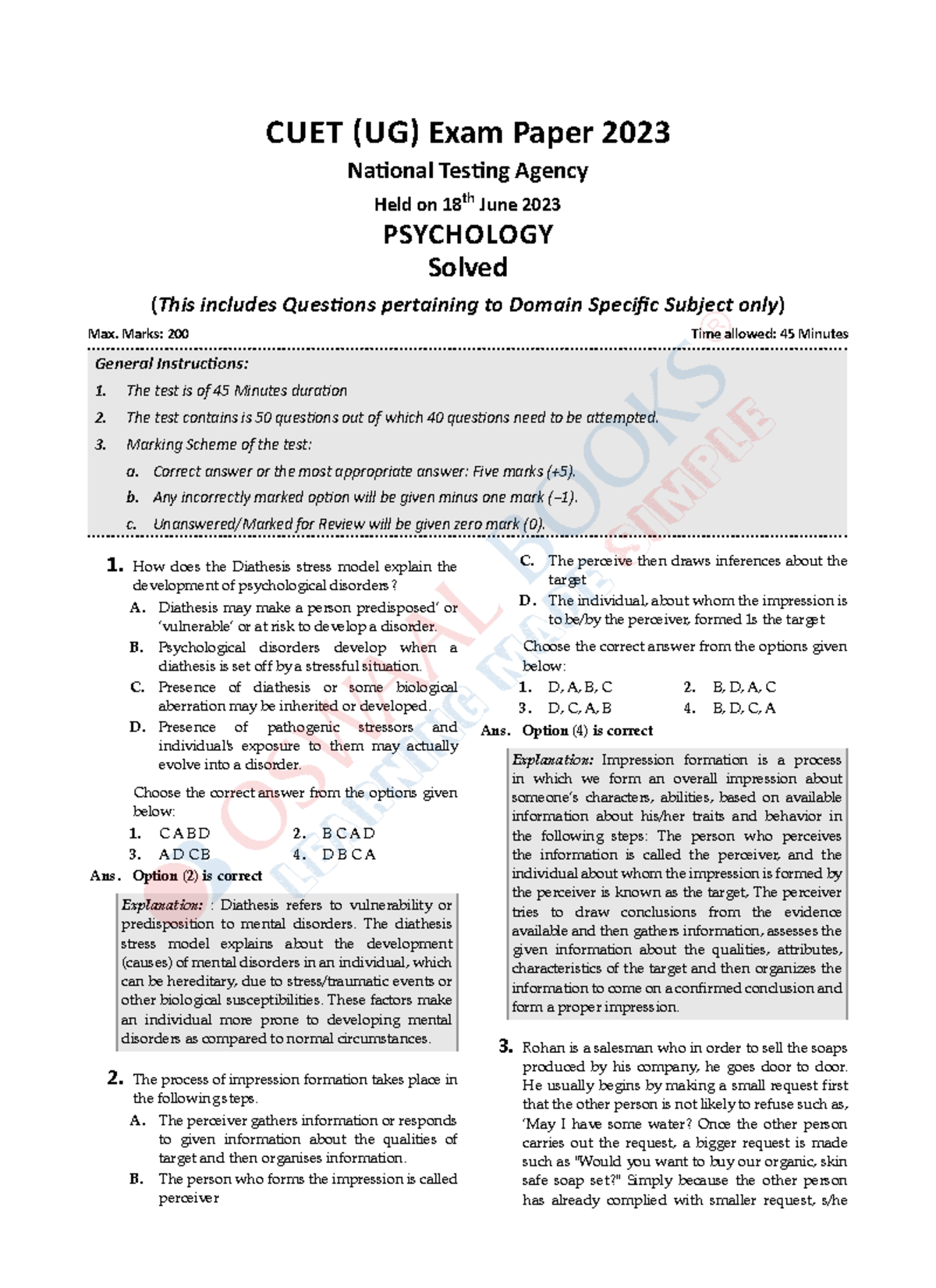 2023 QP CUET - question apapert - General Instructions: 1. The test is ...