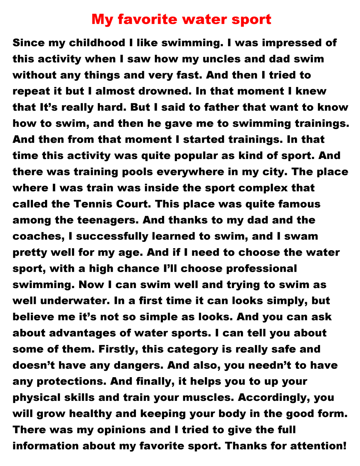 essay about water sports