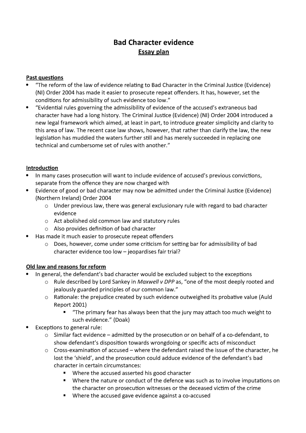 essay on bad character evidence