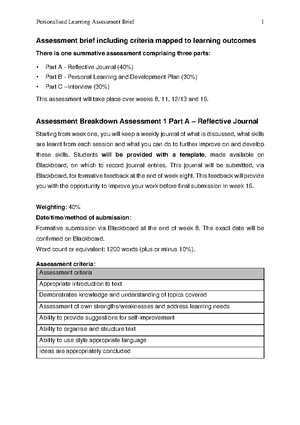 Brief - Template - Personalised Learning - Reflective Journal - Module ...