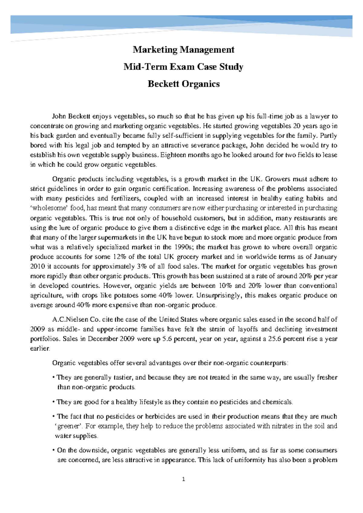 beckett organics case study solution