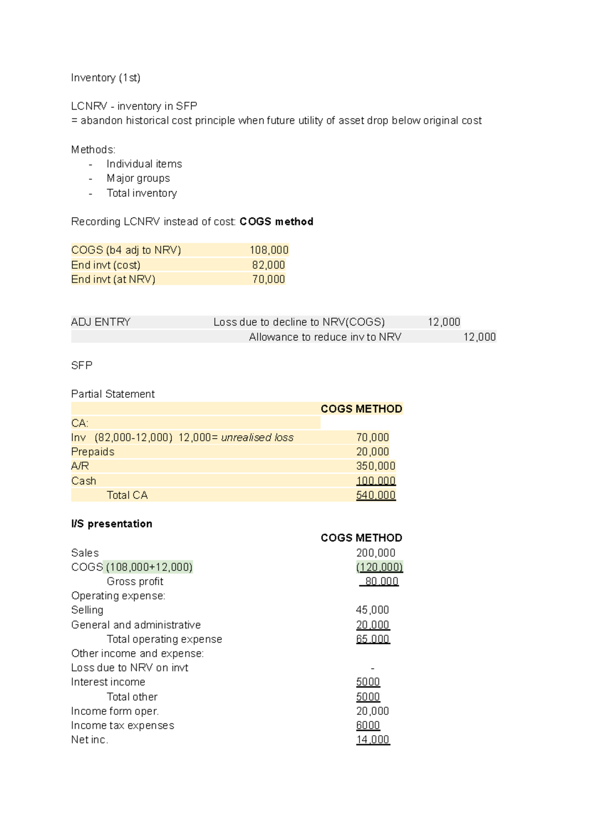 INT Acctg Inventory (1st and 2nd) - Inventory (1st) LCNRV - inventory ...