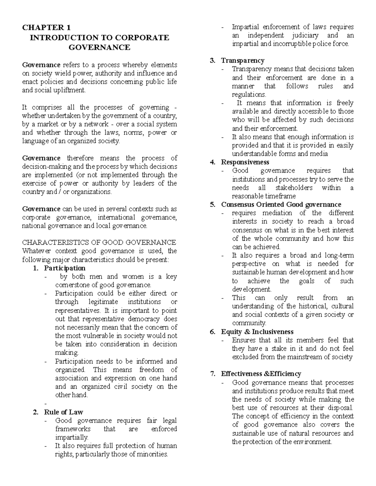 Corporate governance - CHAPTER 1 INTRODUCTION TO CORPORATE GOVERNANCE ...