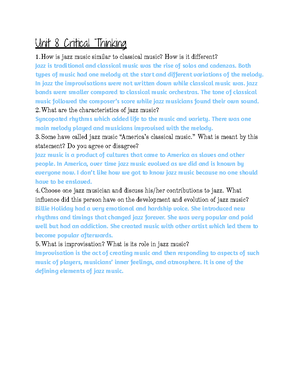 Unit 5 Critical Thinking - Unit 5 critical thinking 1 are the ...
