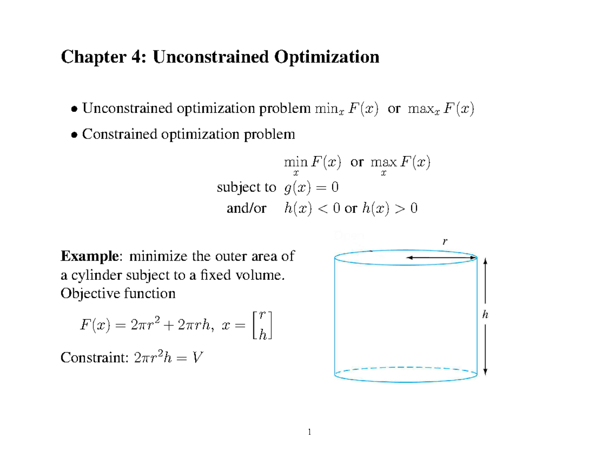 Class 2 - N/A - Chapter 4: Unconstrained Optimization Unconstrained ...