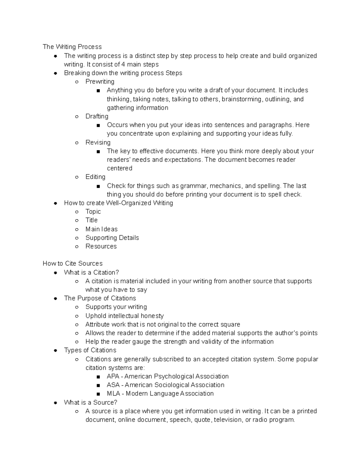 Week 5- Instruction Notes - The Writing Process The writing process is ...