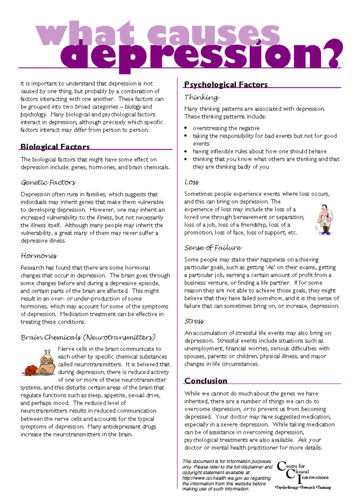 Depression Information Sheet - 02 - What Causes Depression - depression ...