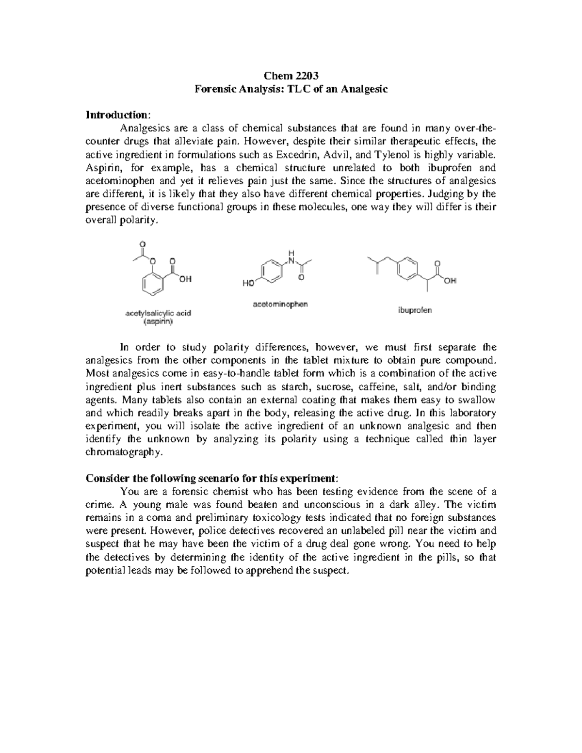Forensic Analysis of an Analgesic5 Chem 2203 Forensic Analysis TLC