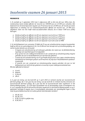 Examen Insolventierecht Moment 1 - Insolventierecht Richting En Jaar