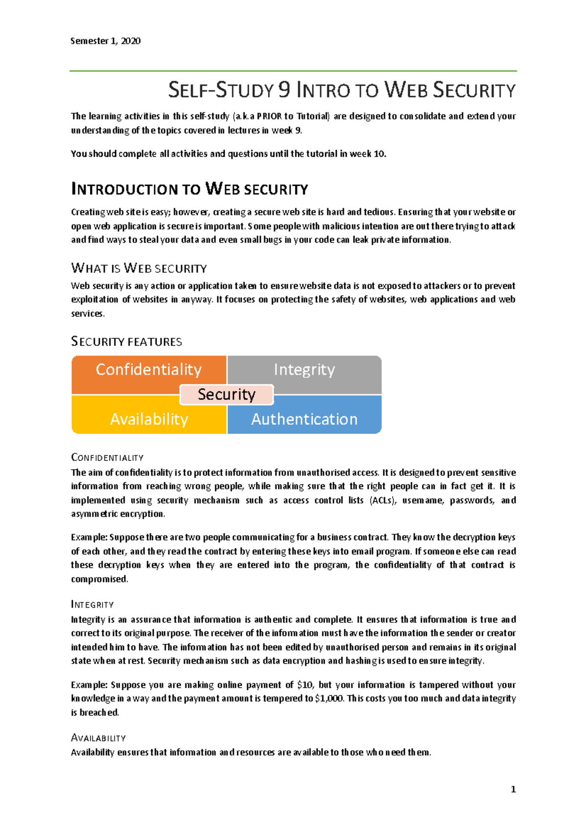 SS9 Intro to Web security - SELF-STUDY 9 INTRO TO WEB SECURITY The ...