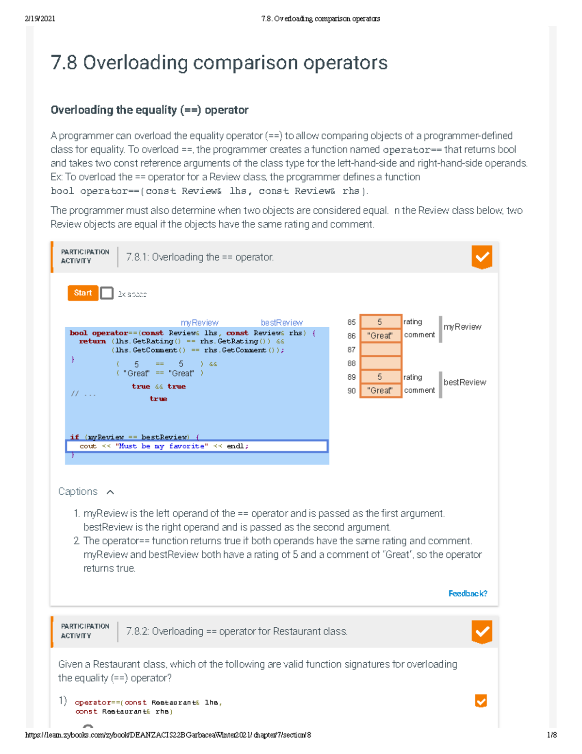 7.8. Overloading comparison operators - 7 Overloading comparison ...