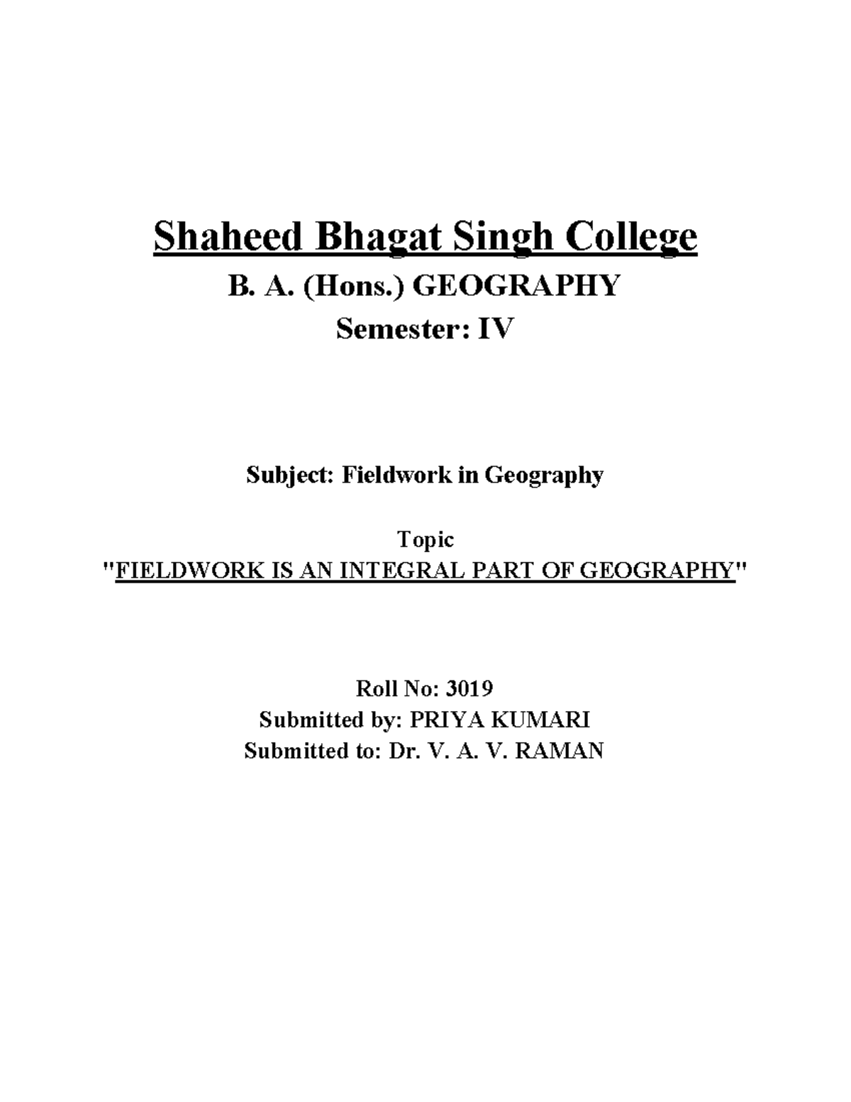 Field Work in Geography: Case studey - Shaheed Bhagat Singh College B ...