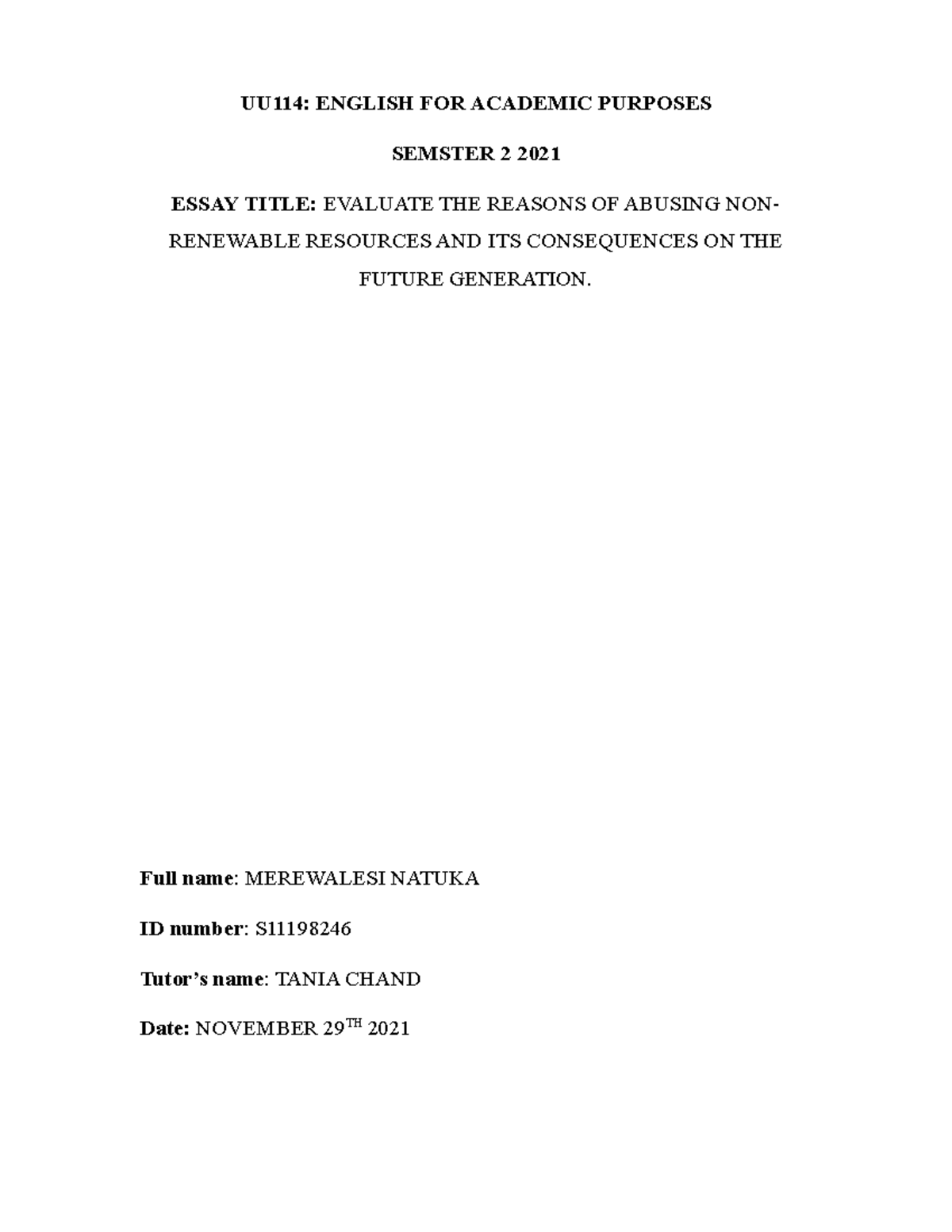 UU114- Final Assignment -s11198246 - UU114: ENGLISH FOR ACADEMIC ...