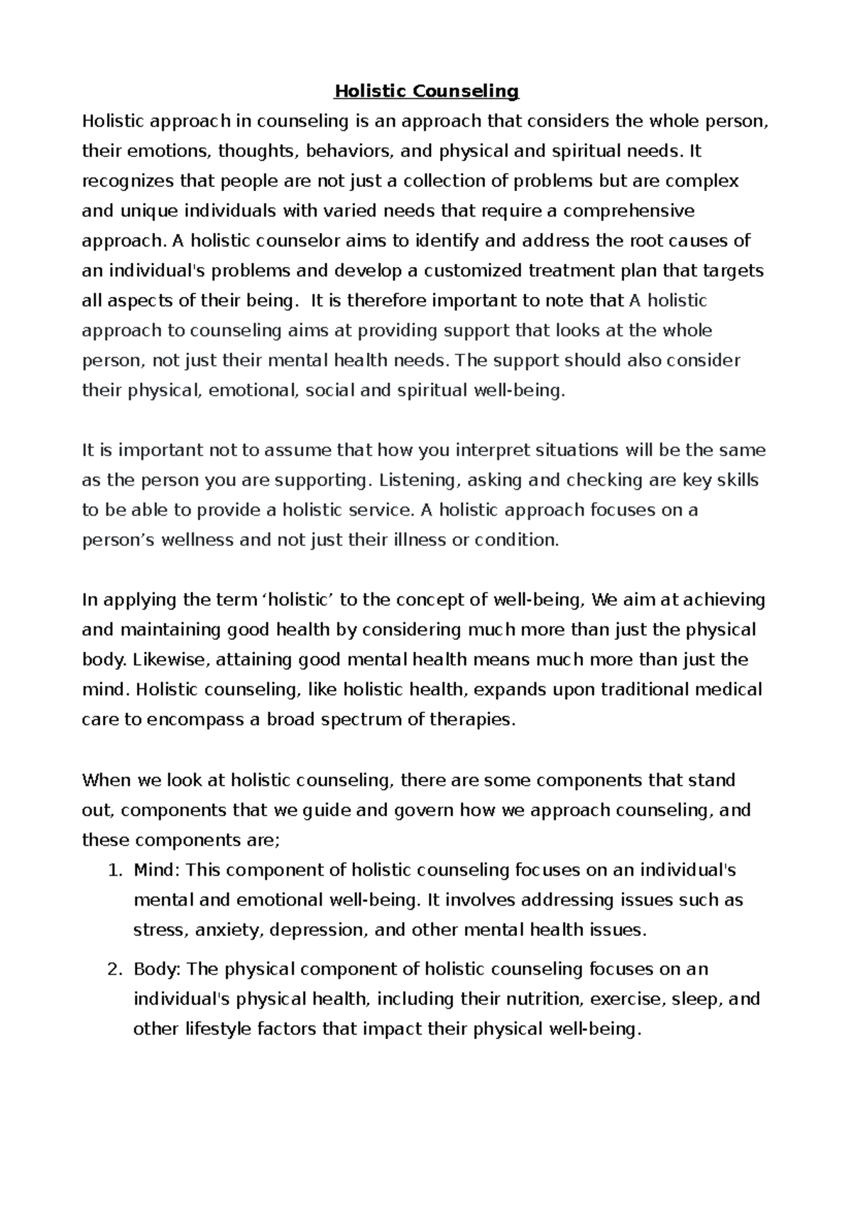 Holistic approachn - Holistic Counseling Holistic approach in ...