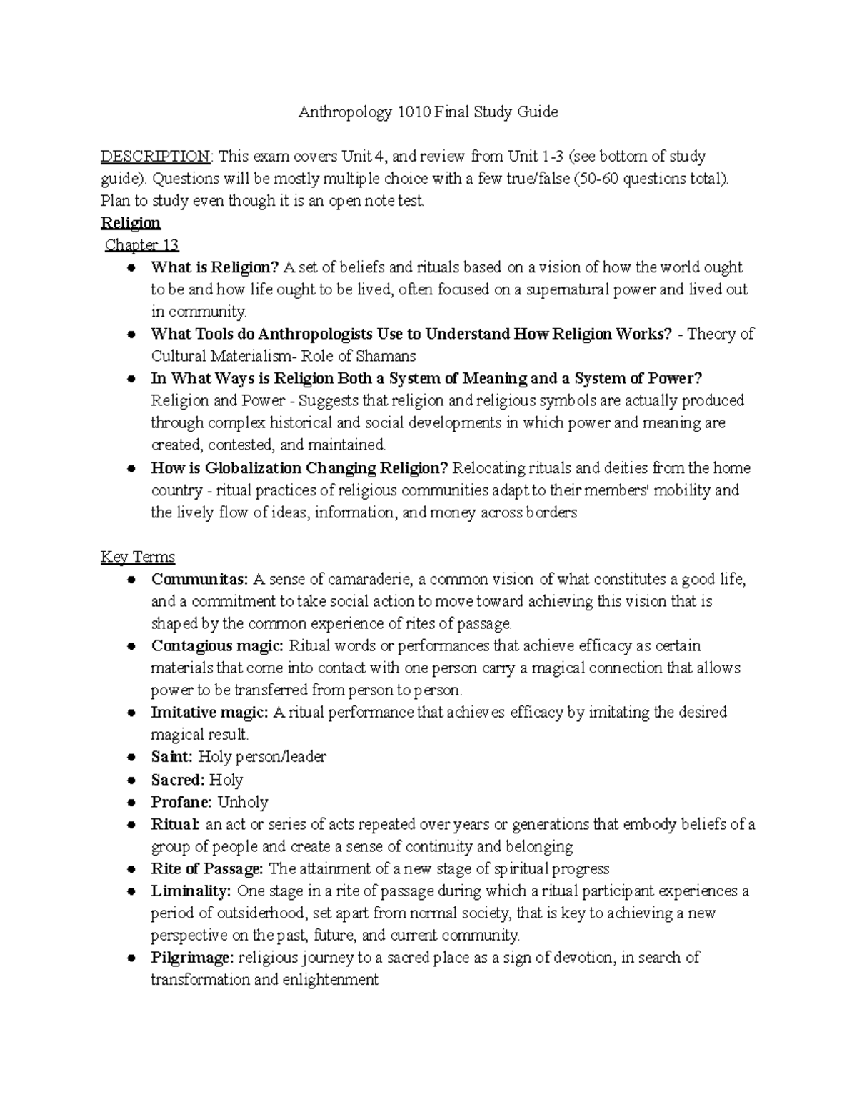 Anthropology 1010 Final Study Guide - Questions Will Be Mostly Multiple ...