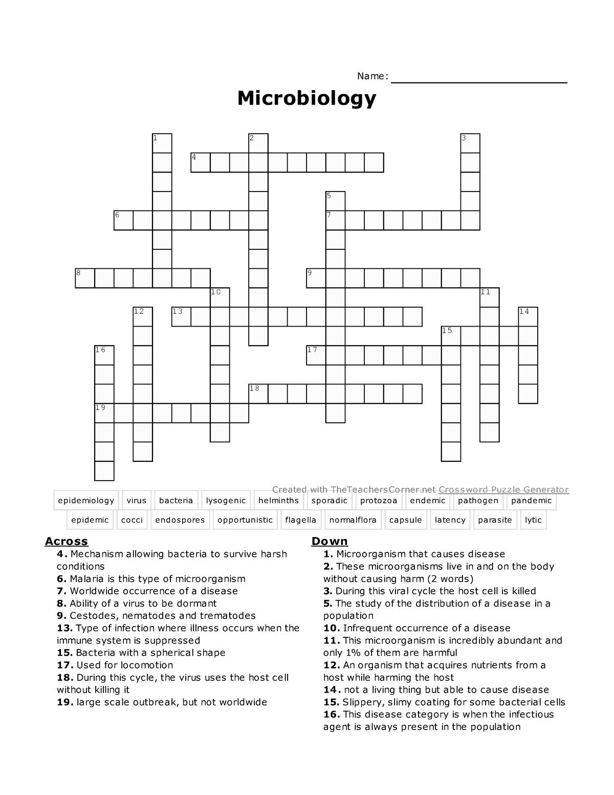 Microbiology crossword Name: Microbiology 1 2 3 4 5 6 7 8 9 10 12 11