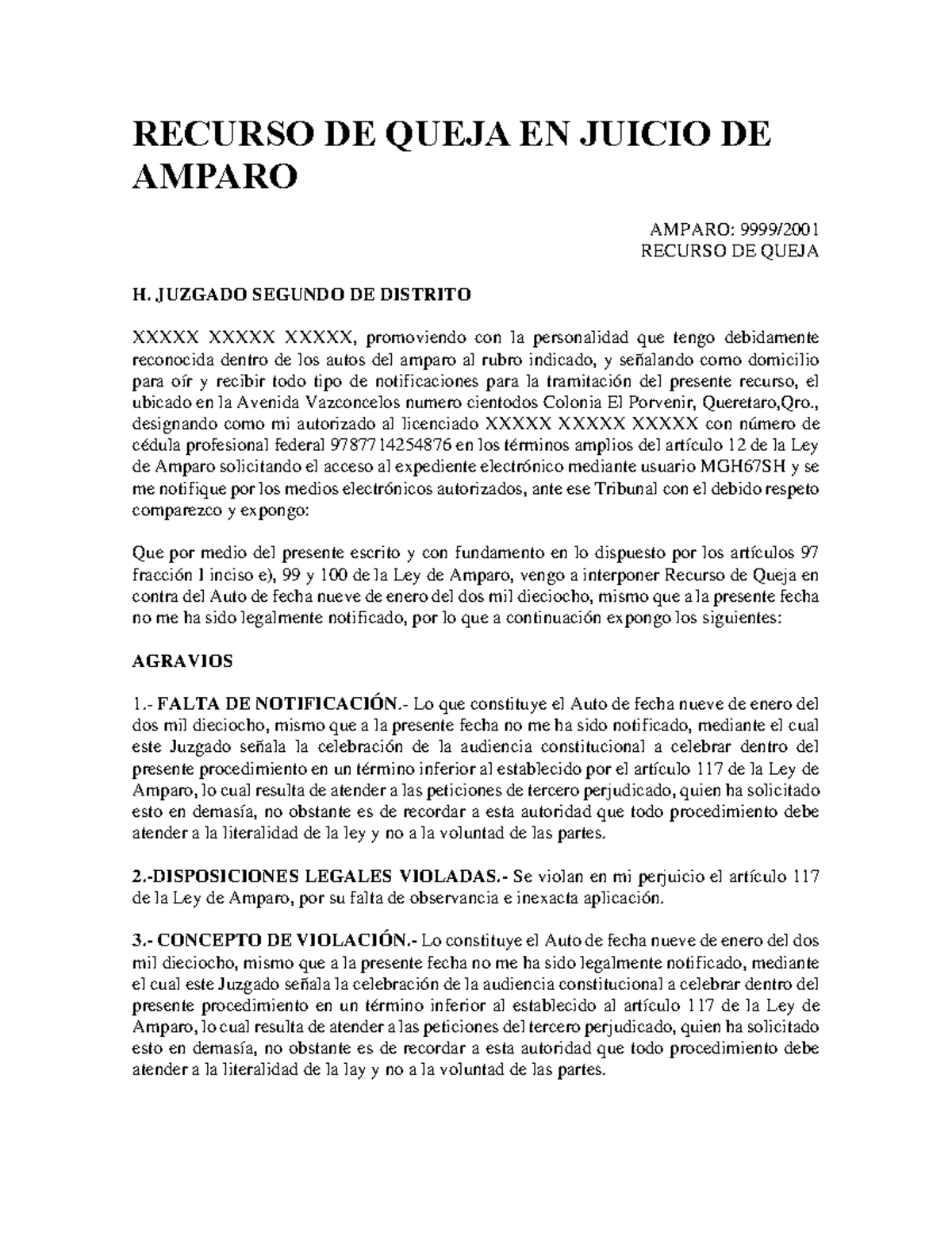 Recurso DE Queja EN Juicio DE Amparo - RECURSO DE QUEJA EN JUICIO DE ...