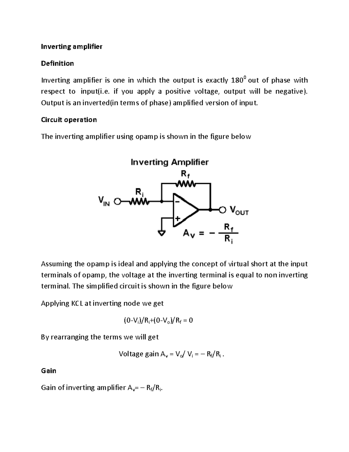 10 Inverting amplifier Definition Inverting amplifier Definition