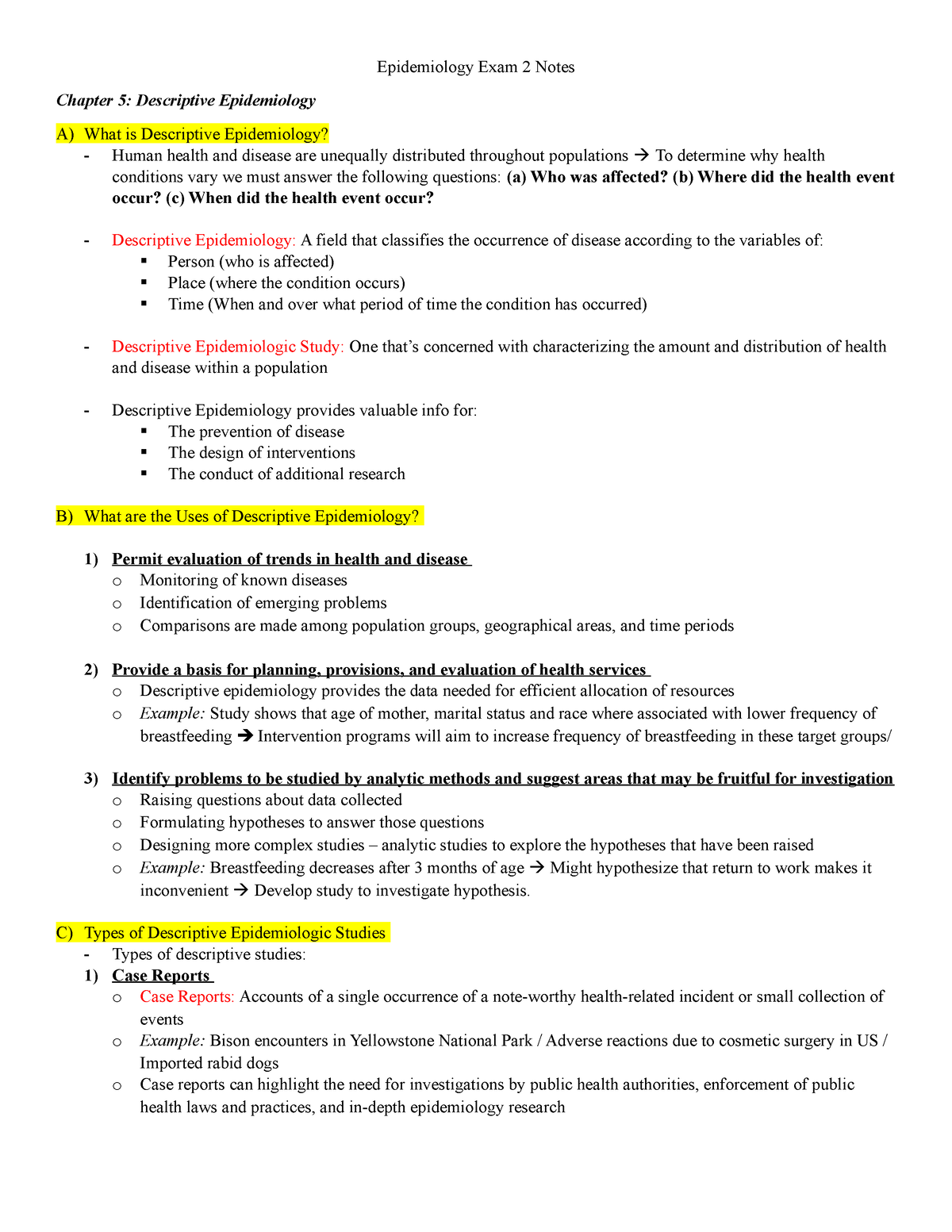 Epidemiology Notes - Exam 2 - Epidemiology Exam 2 Notes Chapter 5 ...