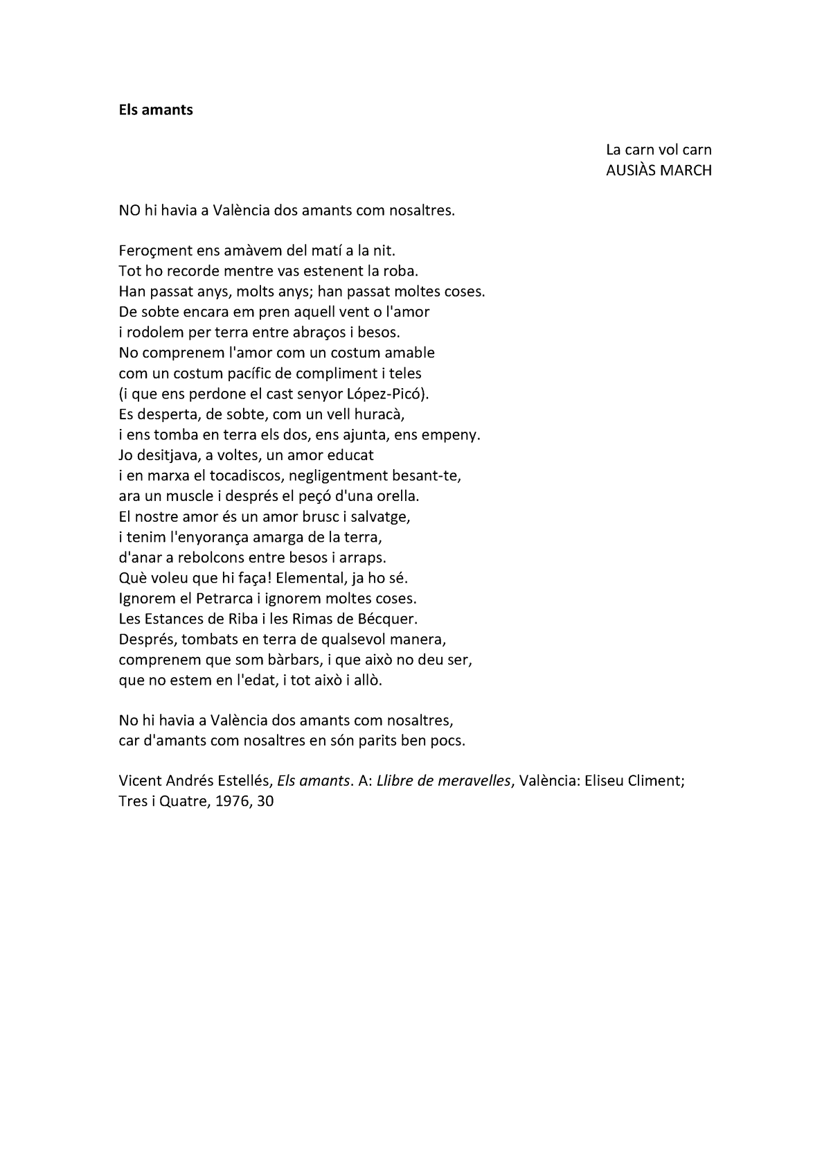 ELS Amants- Poema resumen 1 bachillerato - Els amants La carn vol carn ...