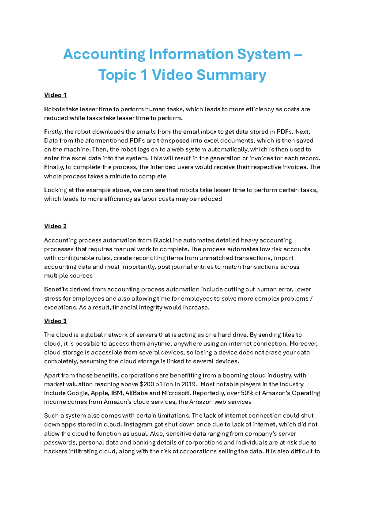 AIS Topic 1 video summary - Accounting Information System – Topic 1 ...