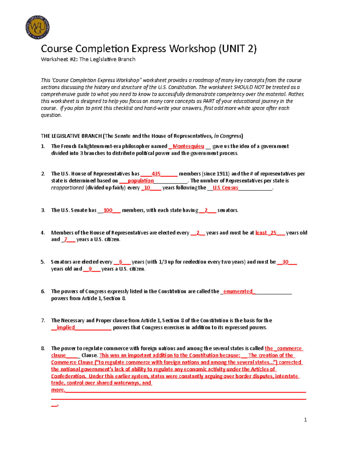 Legislative Branch Worksheet C963 WGU StuDocu