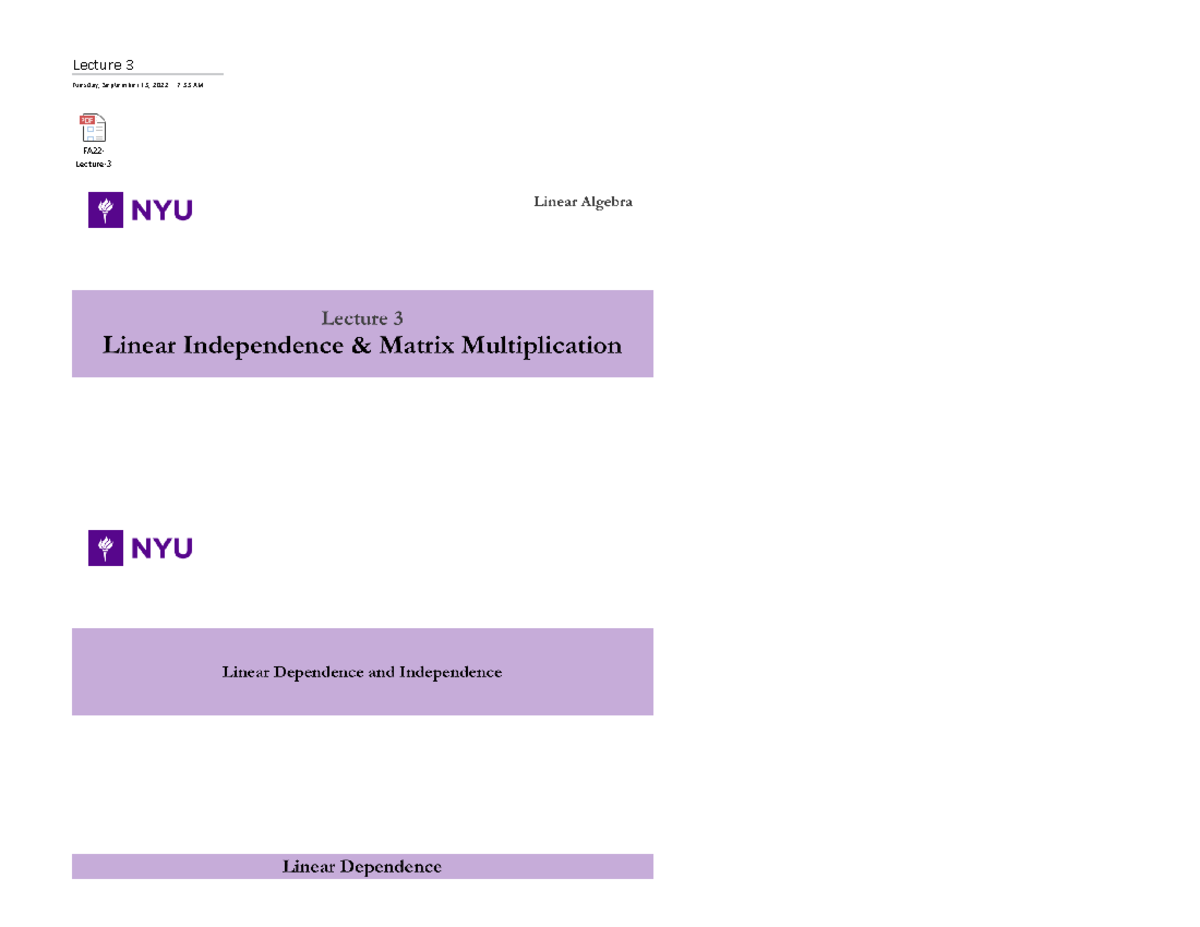 Lecture-3 - linear algebra notes - MATHUA140 - Lecture 3 Tuesday ...