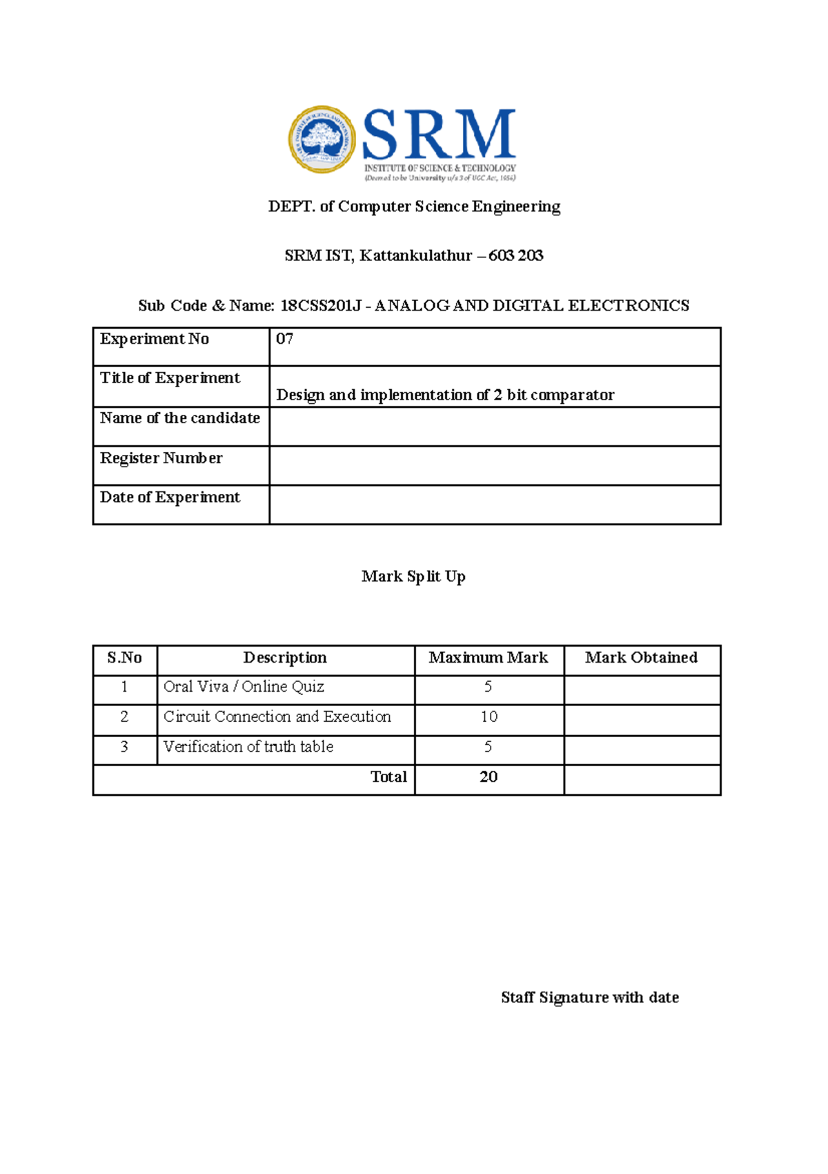 ADE Ex 7 - Google Docs - DEPT. of Computer Science Engineering SRM IST ...