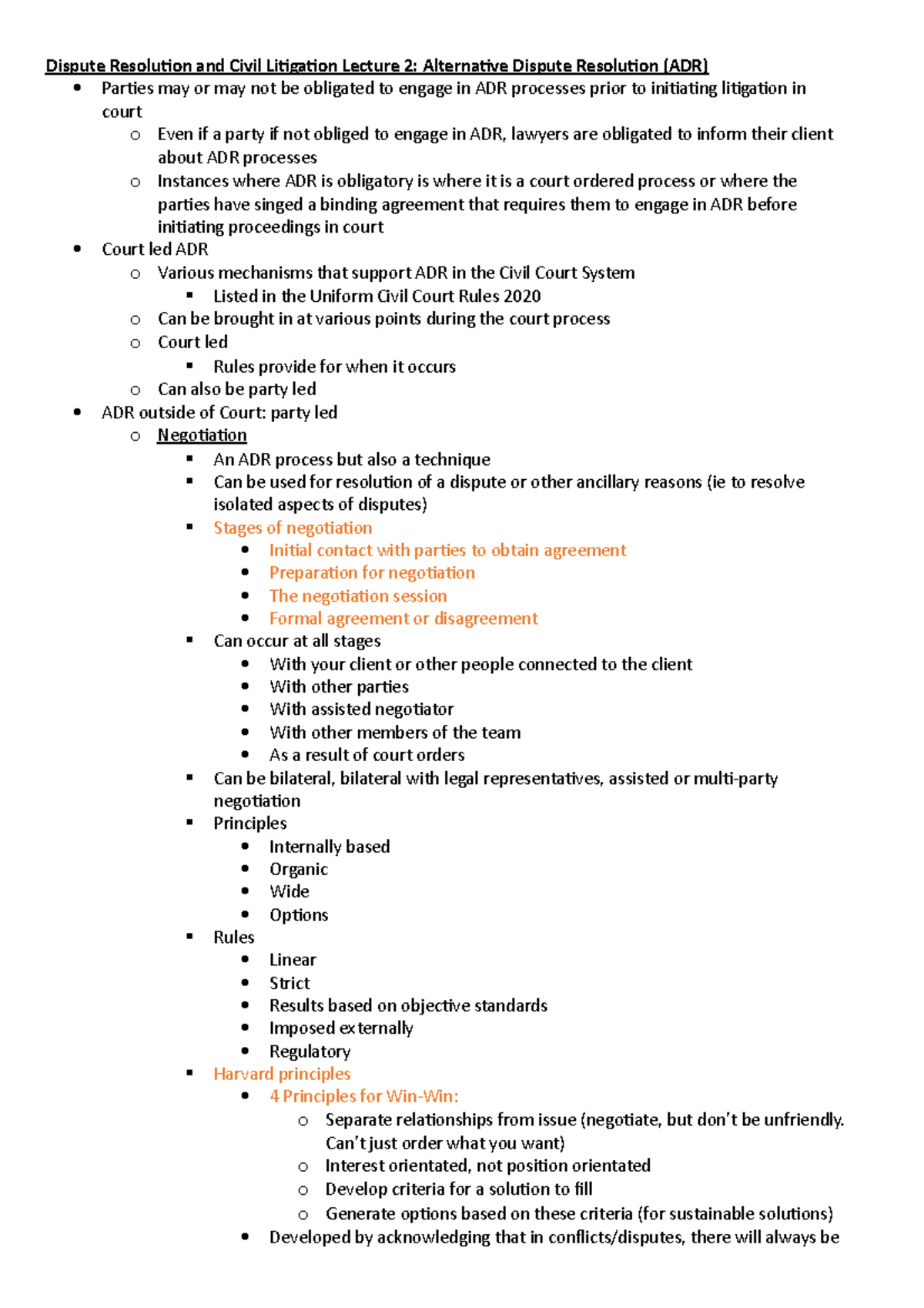 Lecture 2 Notes - Dispute Resolution and Civil Litigation Lecture 2 ...