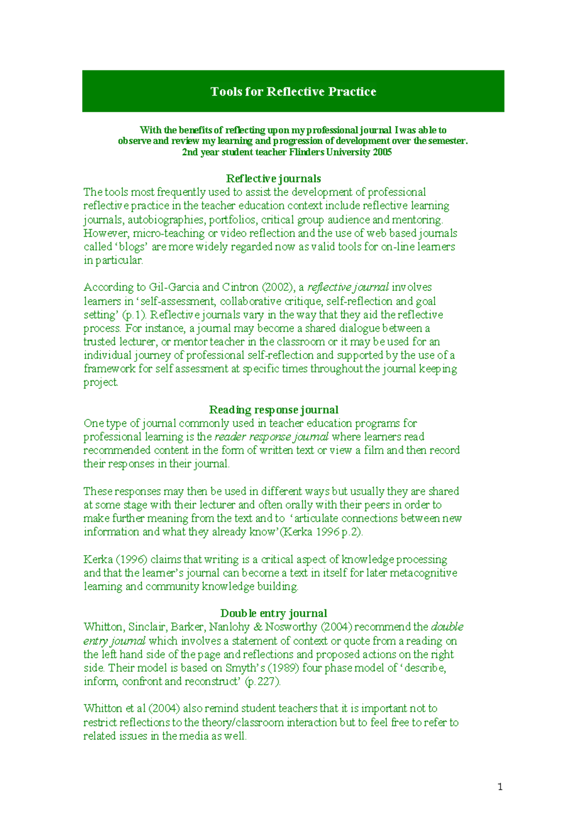 Tools for reflective practice - Tools for Reflective Practice With the ...