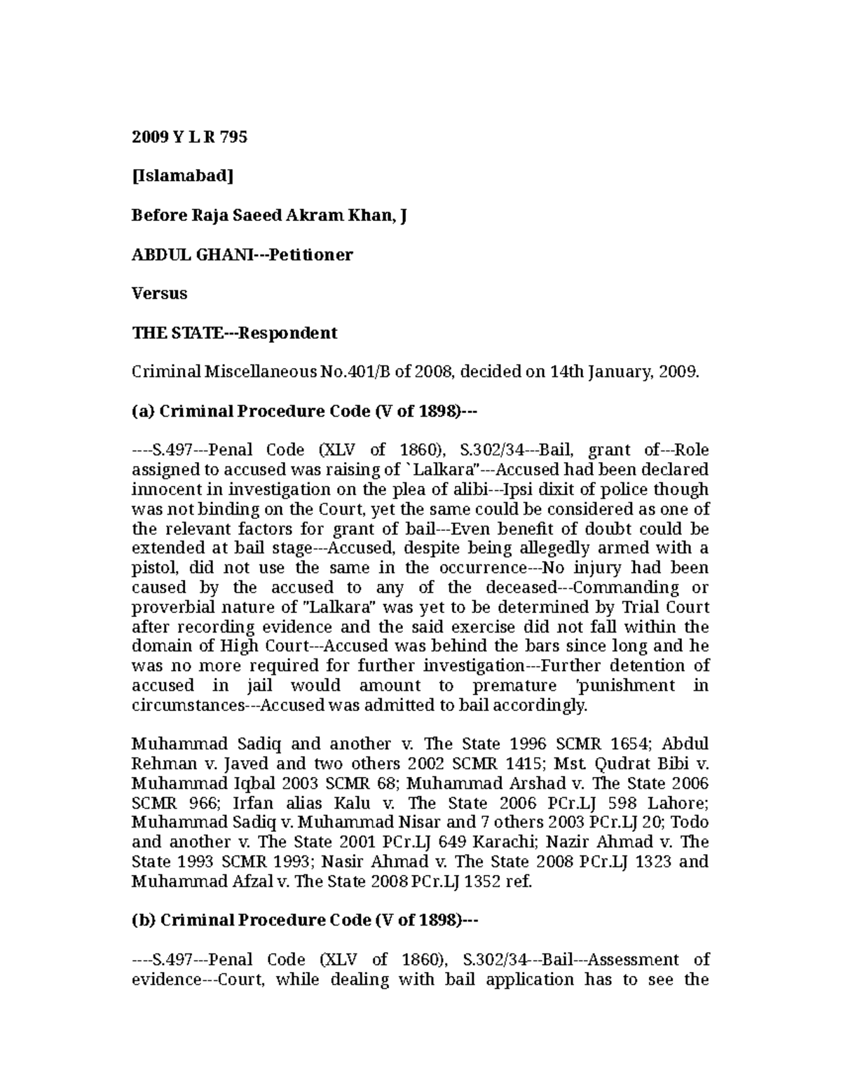 2009 Y L R 795 Lalkara Pistol Bail Granted - 2009 Y L R 795 [Islamabad ...