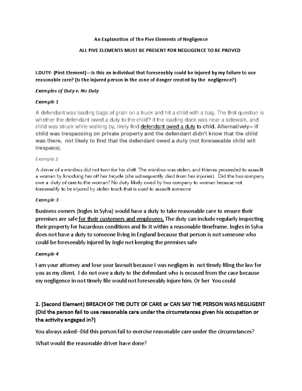 Understanding THE 5 Required Elements OF Negligence & Examples An