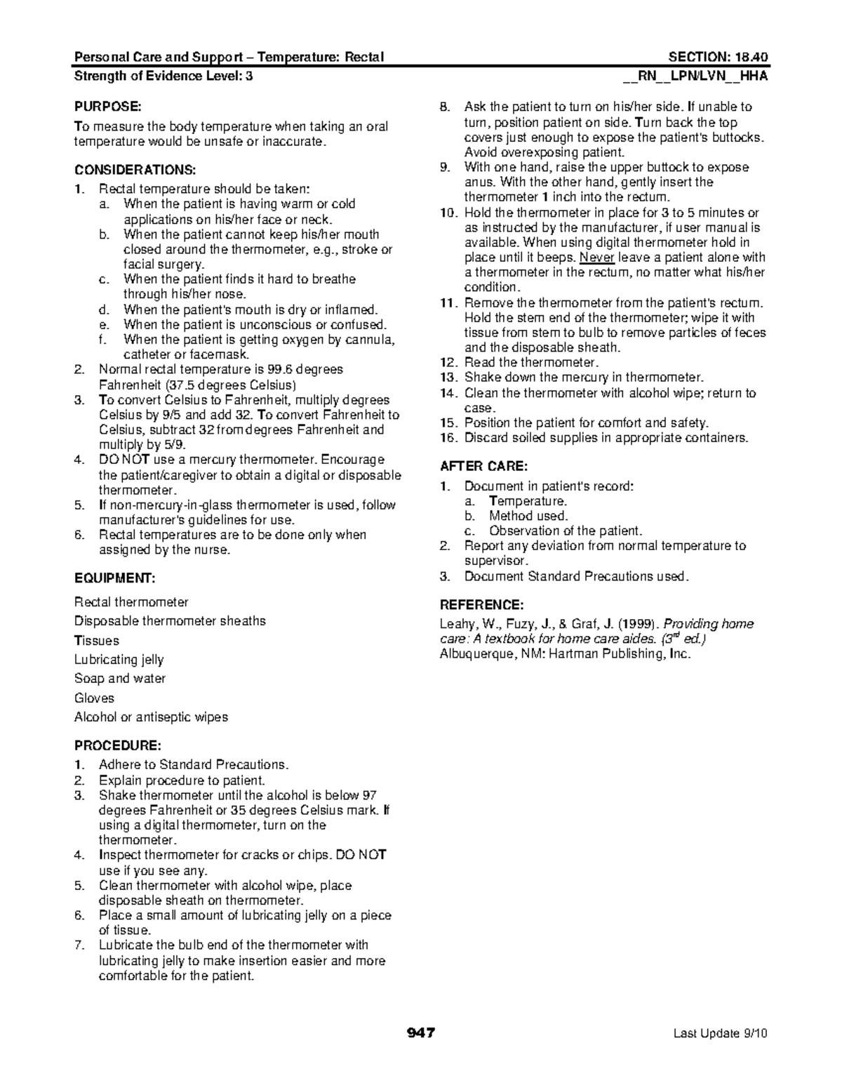 408 18 This describes procedural guidelines for rectal temp