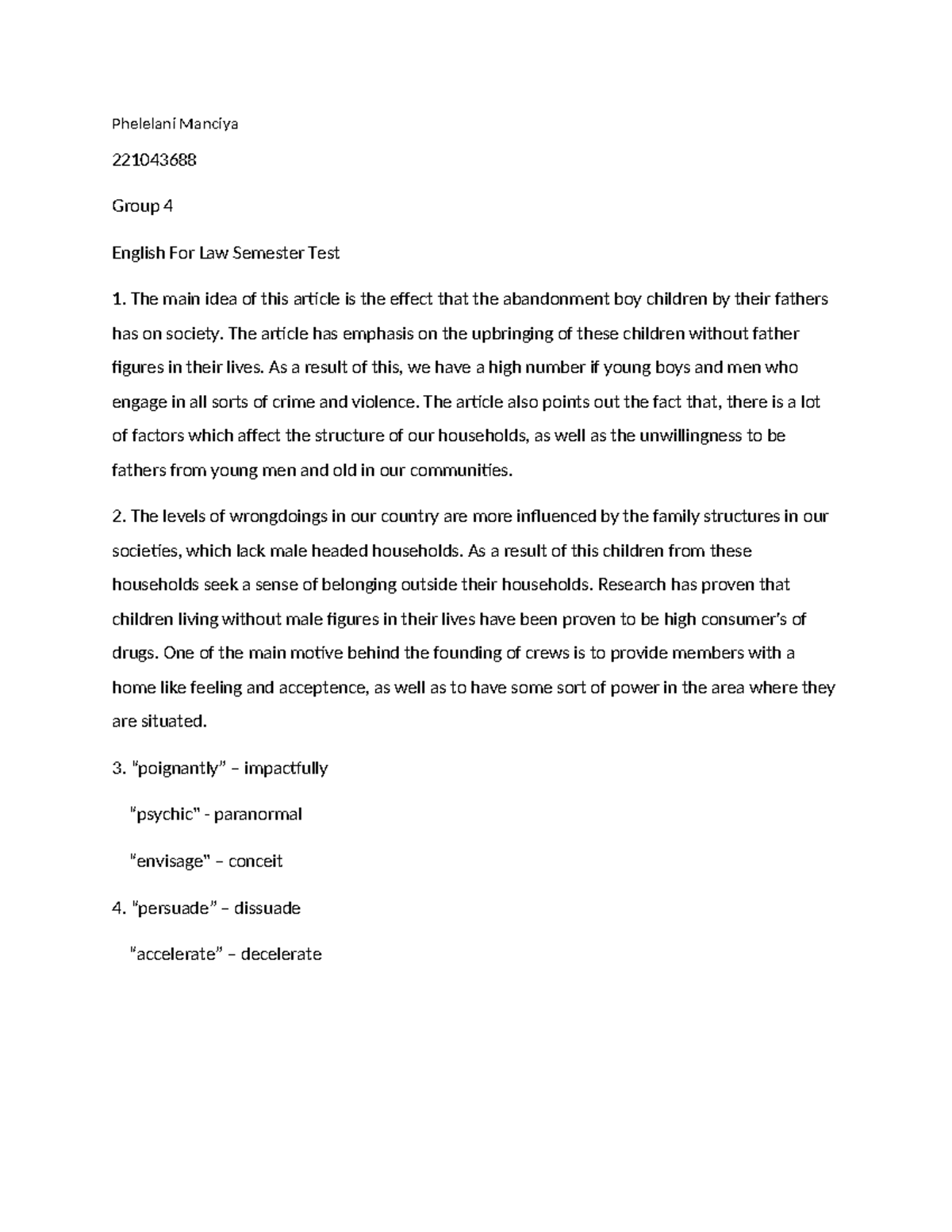 Efl - english notes summary - Phelelani Manciya 221043688 Group 4 ...