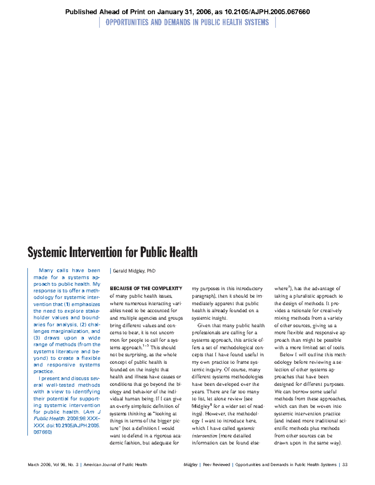 Systemic Intervention for Public Health - March 2006, Vol 96, No. 3 ...